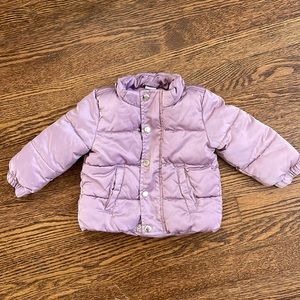 H&M Lavender Fleece Lined Puffer Coat with detachable hood - 6-9 months